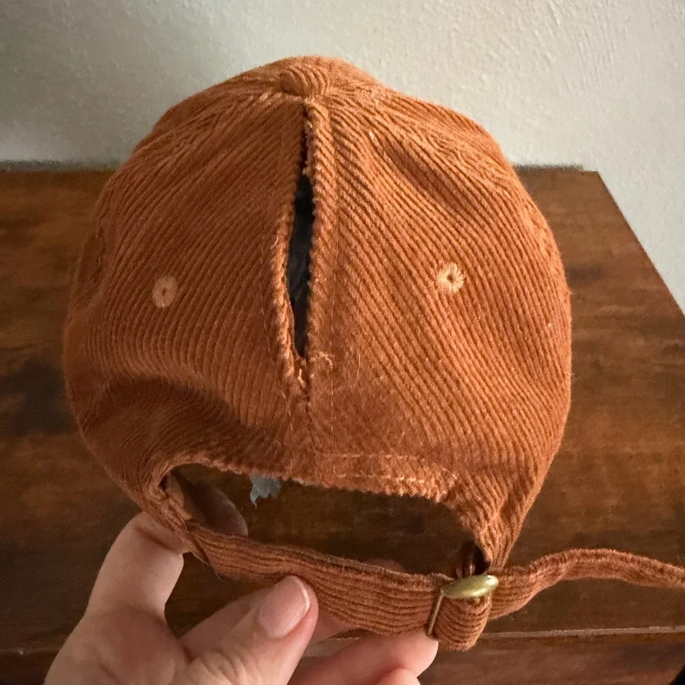 Corduroy Ball Cap Brown with Two Ponytail Holes - Picture 2 of 3